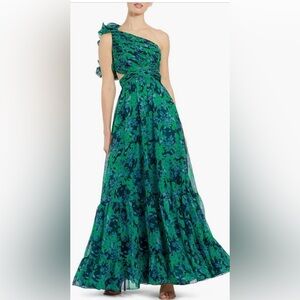 NWT Mac Duggal Ruffle Ruched Floral Print  One Shoulder Gown (12)
